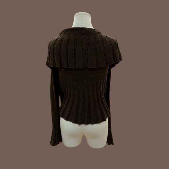 Unbranded Knit Cardigan | Brown Ruffle Detail | Size L | Vintage - Picture 3 of 5
